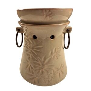 Scentsy Zen Rock Electric Wax Warmer Ceramic Bamboo Leaf Tan Green Spa Decor